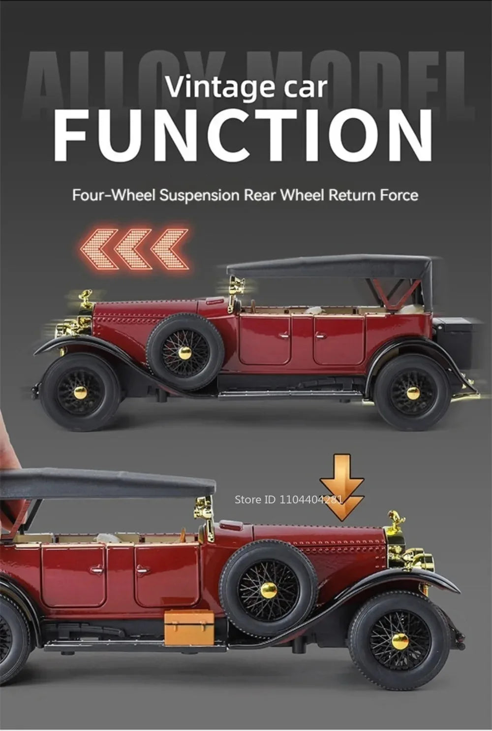 1:24 Phantom 300SL Alloy Diecast Vintage Car Miniature Model Toys Sound Light Pull Back Doors Opened Ornament s Festival Gift