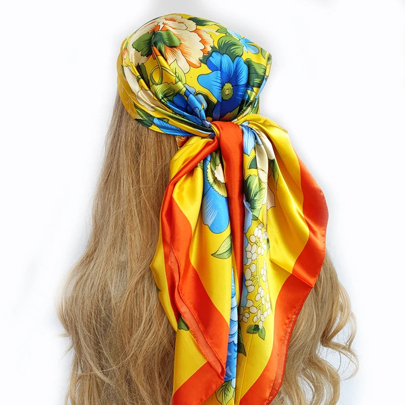 Retro Women Silk Scarf Bandanna Fashion Bohemian Pattern Square Hijab Lady Wrap Headband foulard muffler
