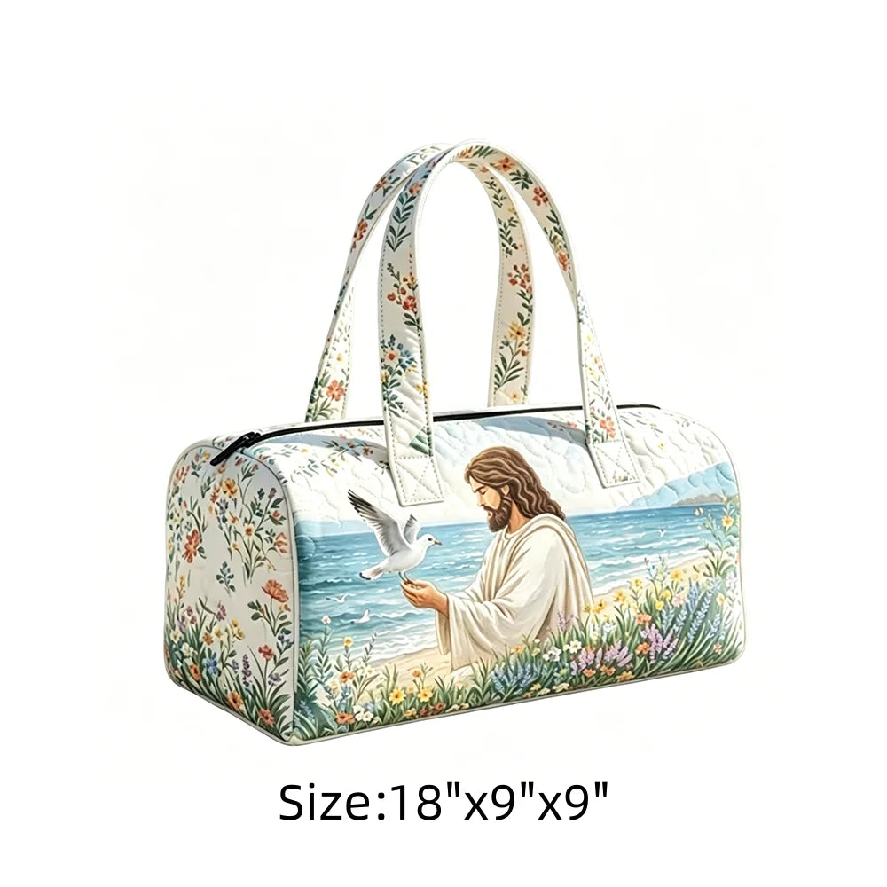 Summer Quilted Duffel Bag Tropical Vacation Carry-on Luggage Beach Travel Tote with Zipper Coconut Tree Surfboard Print Handbag