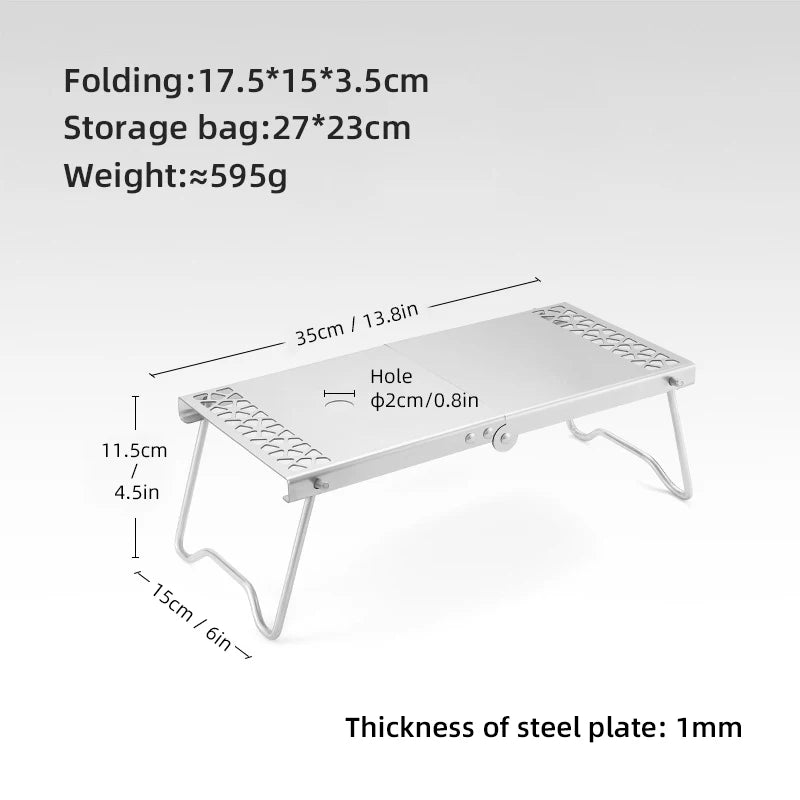 Camping Excursion Table Anti-skid Stainless Steel Mini Table Outdoor Picnic Portable Foldable BBQ Table for Family