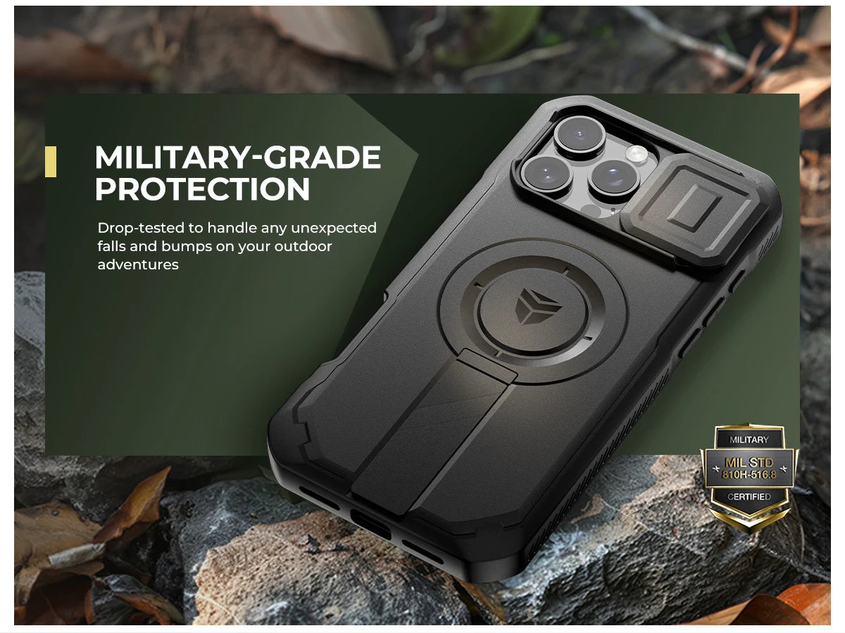 For iPhone 16 Pro Max Rugged Armor Shockproof Case with Built-in Sliding Camera Cover and Built-in Screen Protector Kickstand