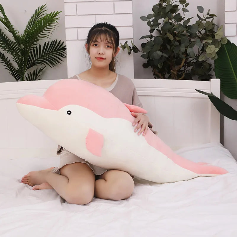 Kawaii Dolphin Plush Toy Soft Stuffed Doll for Kids Birthday Gift Large Cuddly Pillow Cute Plushie for Girls Super Soft Short