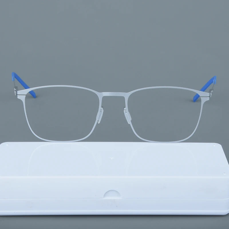 Mens Square Screwless Stainless Steel Eyeglasses Frame