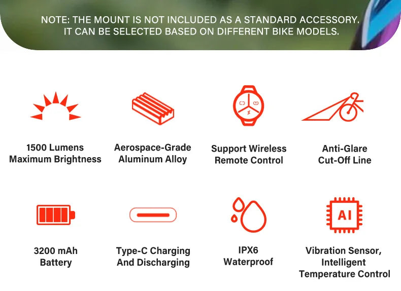 DL1200S Bicycle Light With Anti-Glare Cut-Off Line Beam 1500LM Rechargeable Led Bike Front Lights Mtb Cycling Headlights