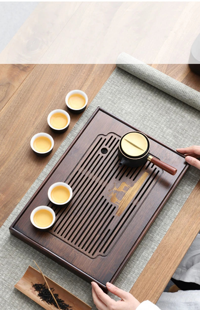 Chinese Natural Bamboo Tea Tray Water Storage Kung Fu Tea Set Household Rectangular Tea Board Chinese Tea Storage Tray
