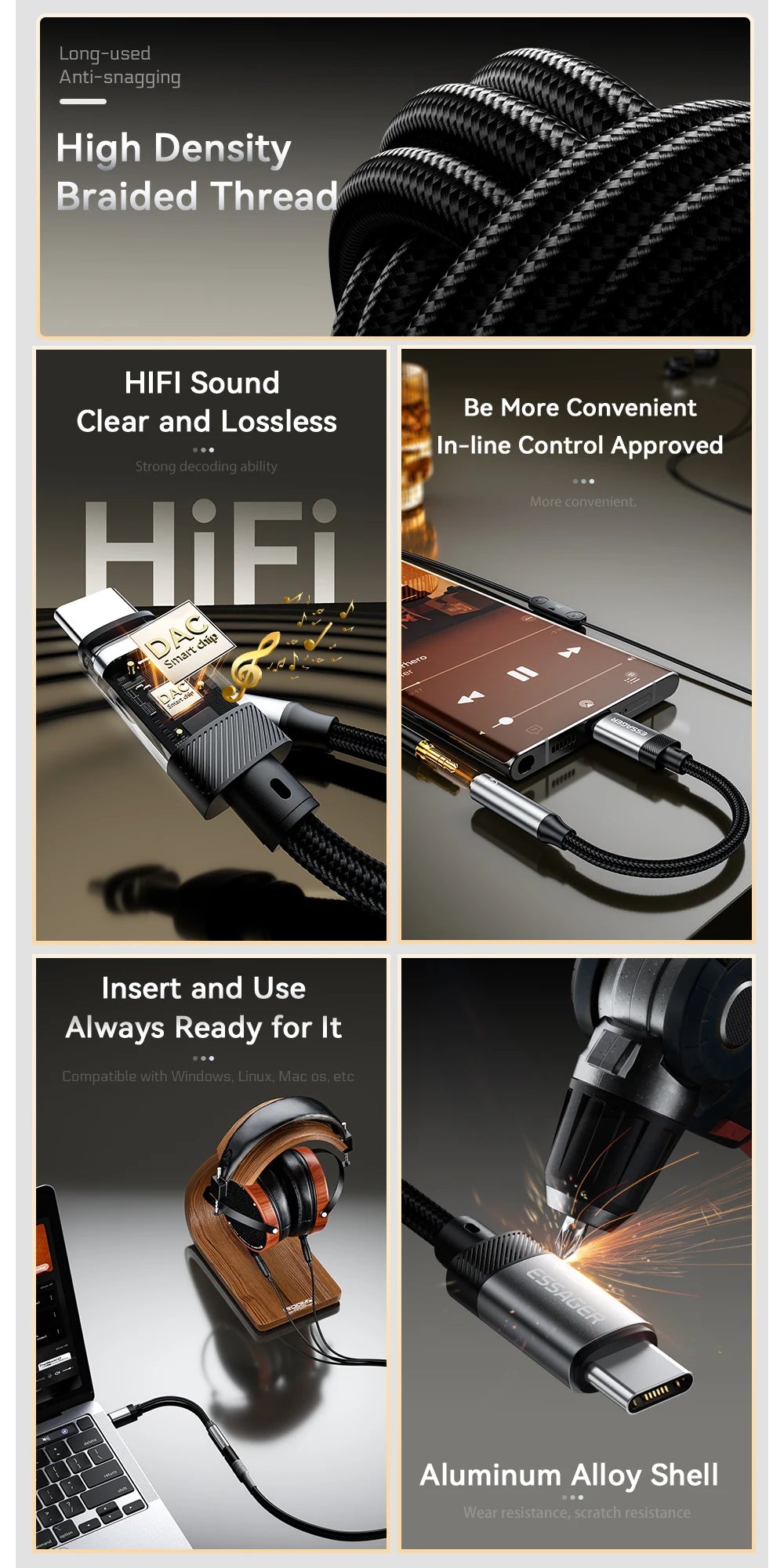 Type-C to 3.5mm Jack AUX Audio Adapter