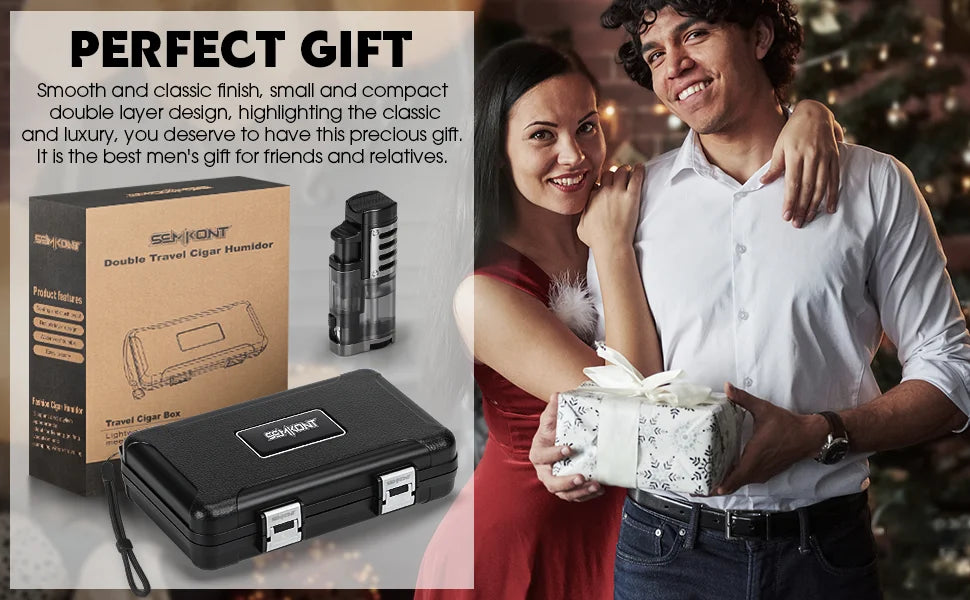 Portable Travel Cigar Humidor,Double Cigar Humidor with Separate Storage for Cigar Accessories,Holds 5 Cigars