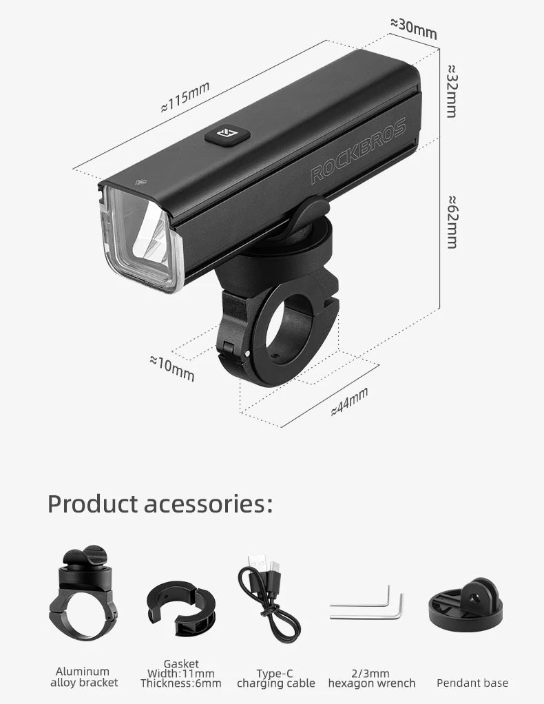 1000LM Bike Light Front Lamp Type-C Rechargeable LED 4500mAh Bicycle Light Waterproof Headlight Bike Accessories