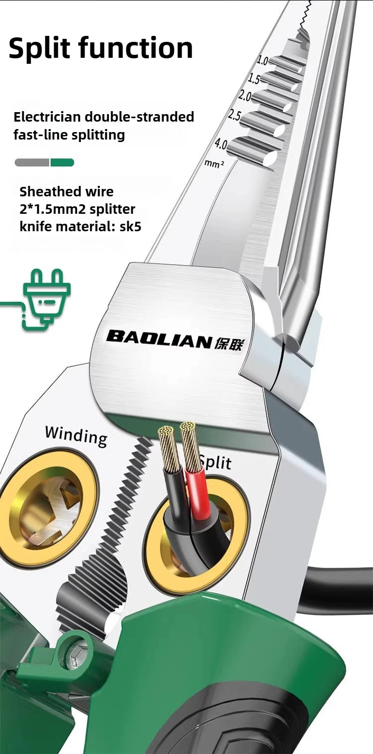 Multifunctional Wire Stripper Electrician's Pliers 8-in-1 Stainless Steel Needle-nose Pliers with Wire Measuring Hand Tools