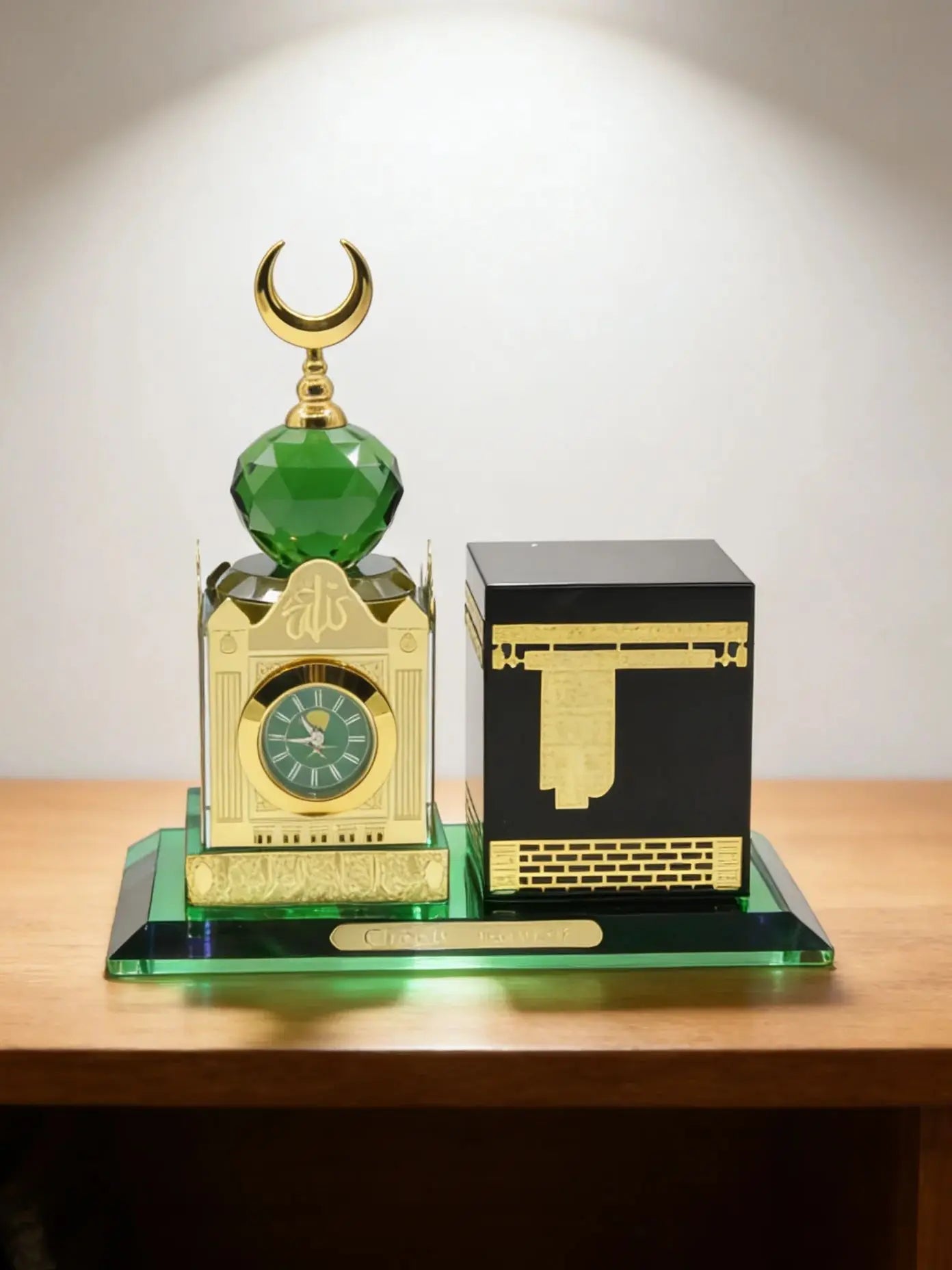 Islamic Crystal Kaaba Clock Tower Model Gilded Miniature Showpiece Religious Architecture Muslim Home Decor