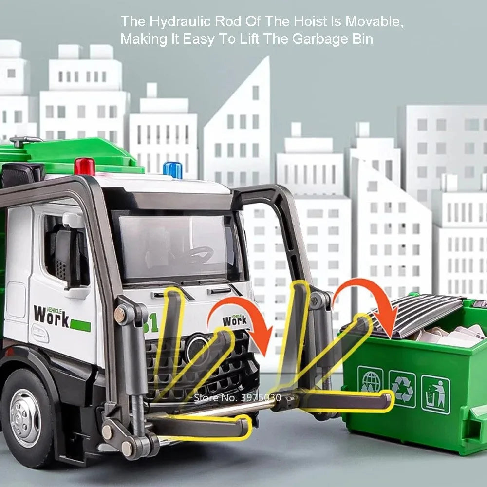 1:24 Scale Watering Cement Dump Trucks Model Garbage Truck Toy Car Sound Light Doors Opened Engineering Vehicles  Gifts