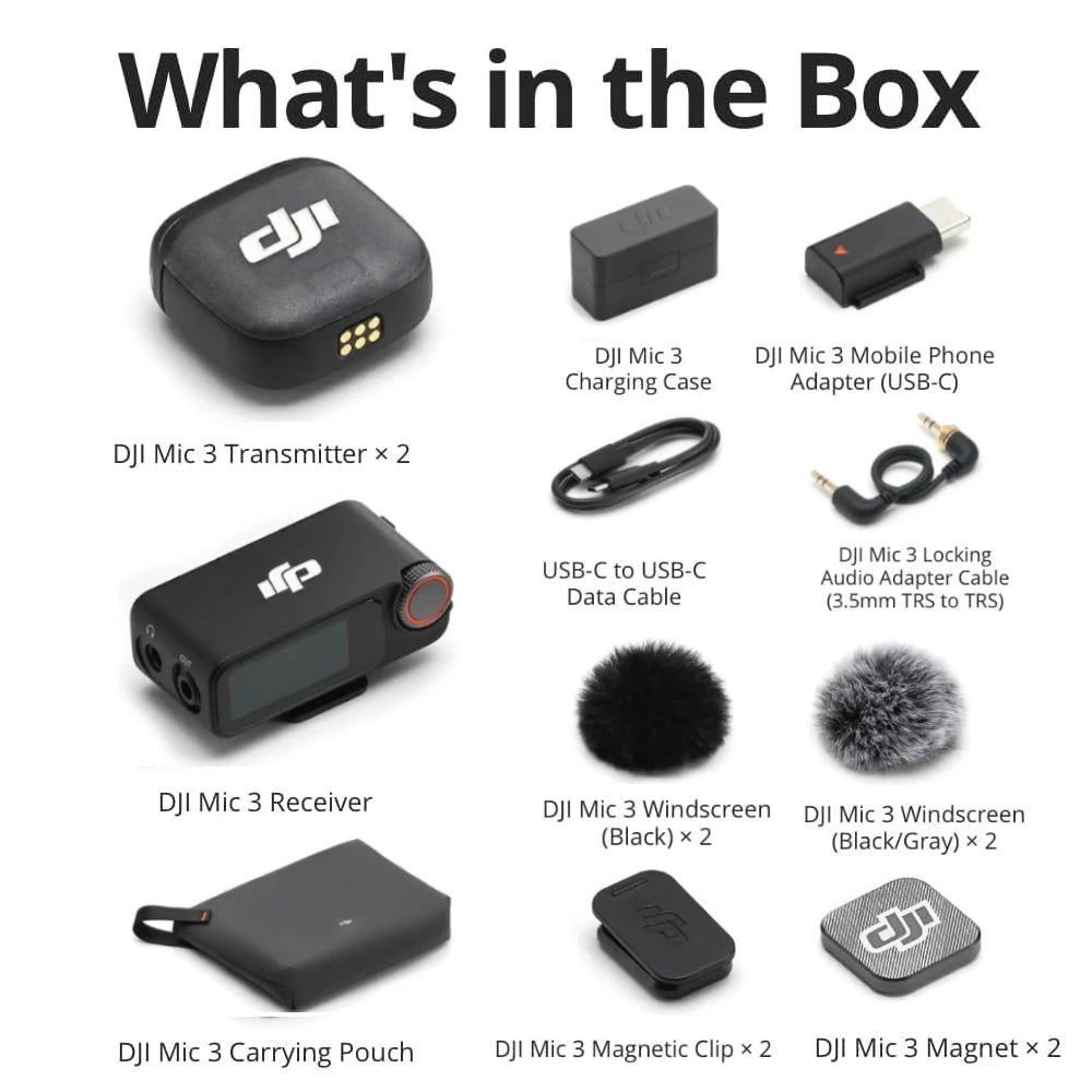 DJI Mic 3 Wireless Microphone Kit Intelligent Noise Cancelling Audio System for Cameras Smartphones and Content Creation