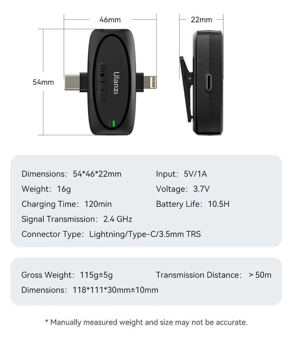 3-in-1 Wireless Lavalier Microphone for iPhone Android PC Computer Camera Real-time Monitoring  Noise Reduction Mic