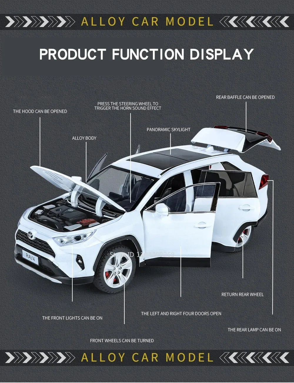 1:24 Scale RAV4 Camry Model Car Toy Metal Diecast Simulation Collection Sound & Light Vehicles Models Hobby Ornaments Gifts