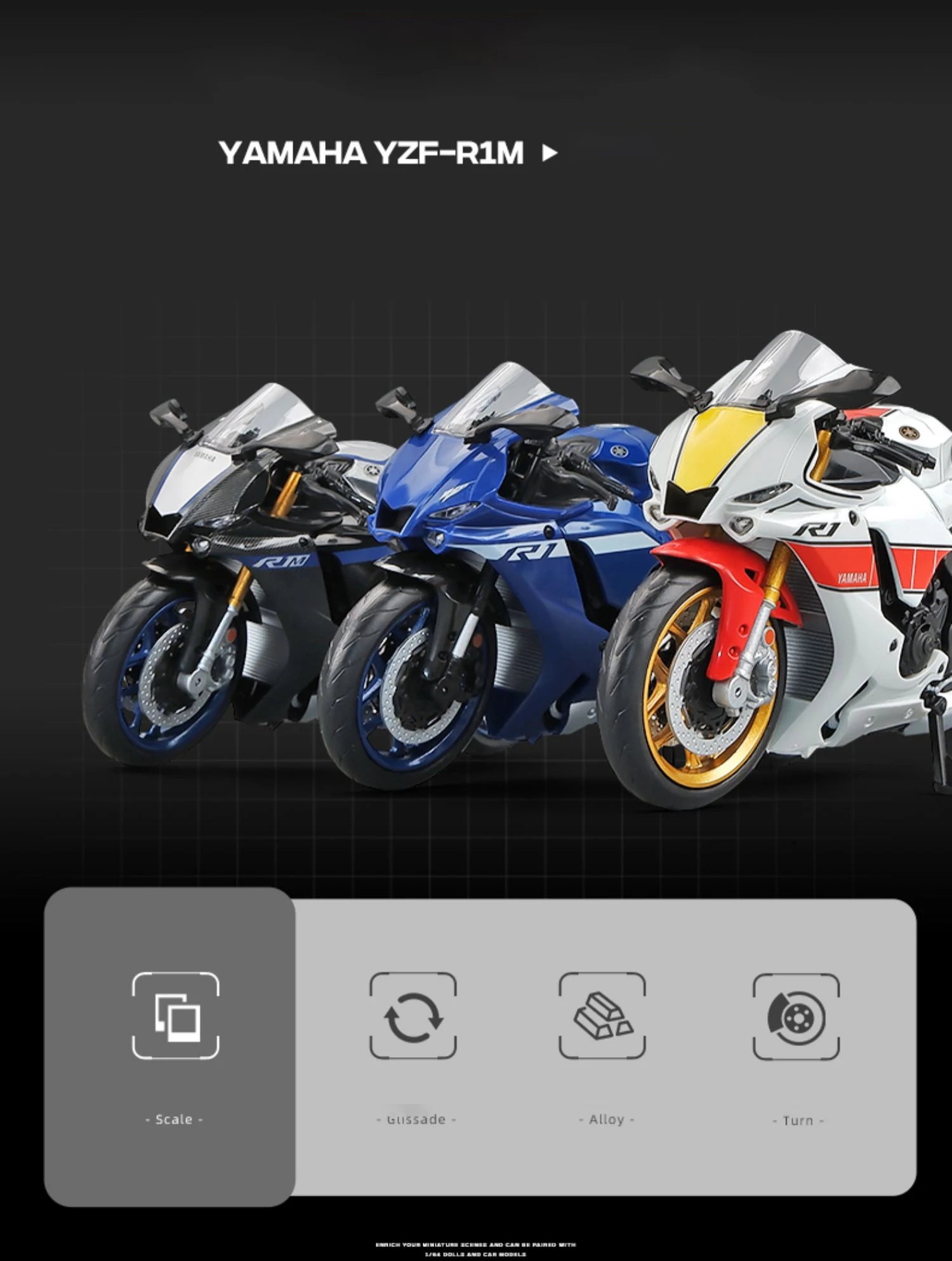 1/12 Scale Yamaha YZF-R1M Motorcycle Model Toy Alloy Diecast Simulation Models Motor Cycle Collection Decoration Boys Toys Gifts