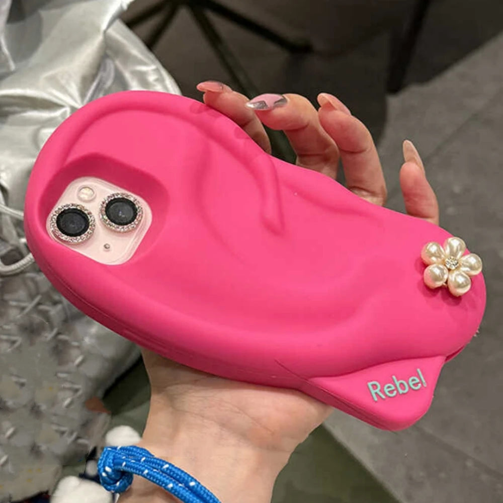 INS Cute Funny Ear Piercing Phone Case For iPhone 15 13 14 Pro Max Creative Irregular Camera Protection Soft Silicon Cover