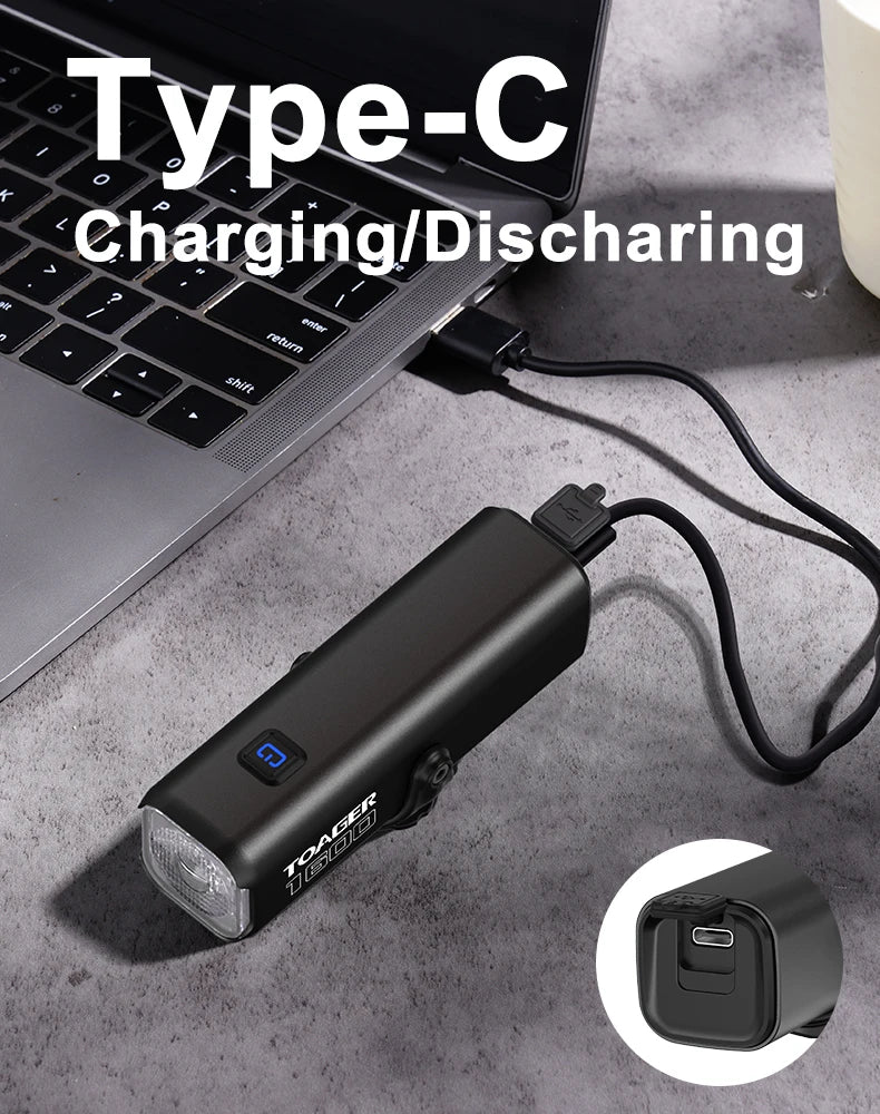 1600LM Bike Light Front Lamp TypeC Rechargeable LED 21700 5000mAh Bicycle Light Waterproof Headlight Bike Accessories
