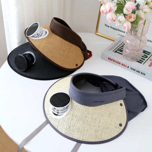 Wide Brim Sun Hat With Solar Powered Fan