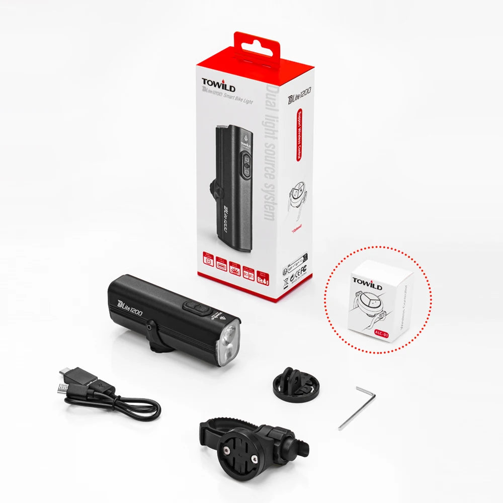 DLite 1200 Flood/Focus Beam Smart Remote Control 4000mAh battery Type-C rechargeable Road MTB Bike Light