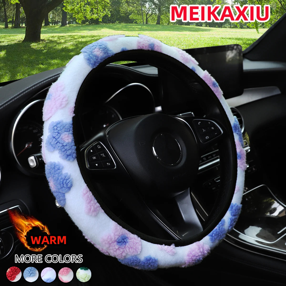 Winter Warm Plush Flower Car Steering Wheel Cover 37CM 38CM