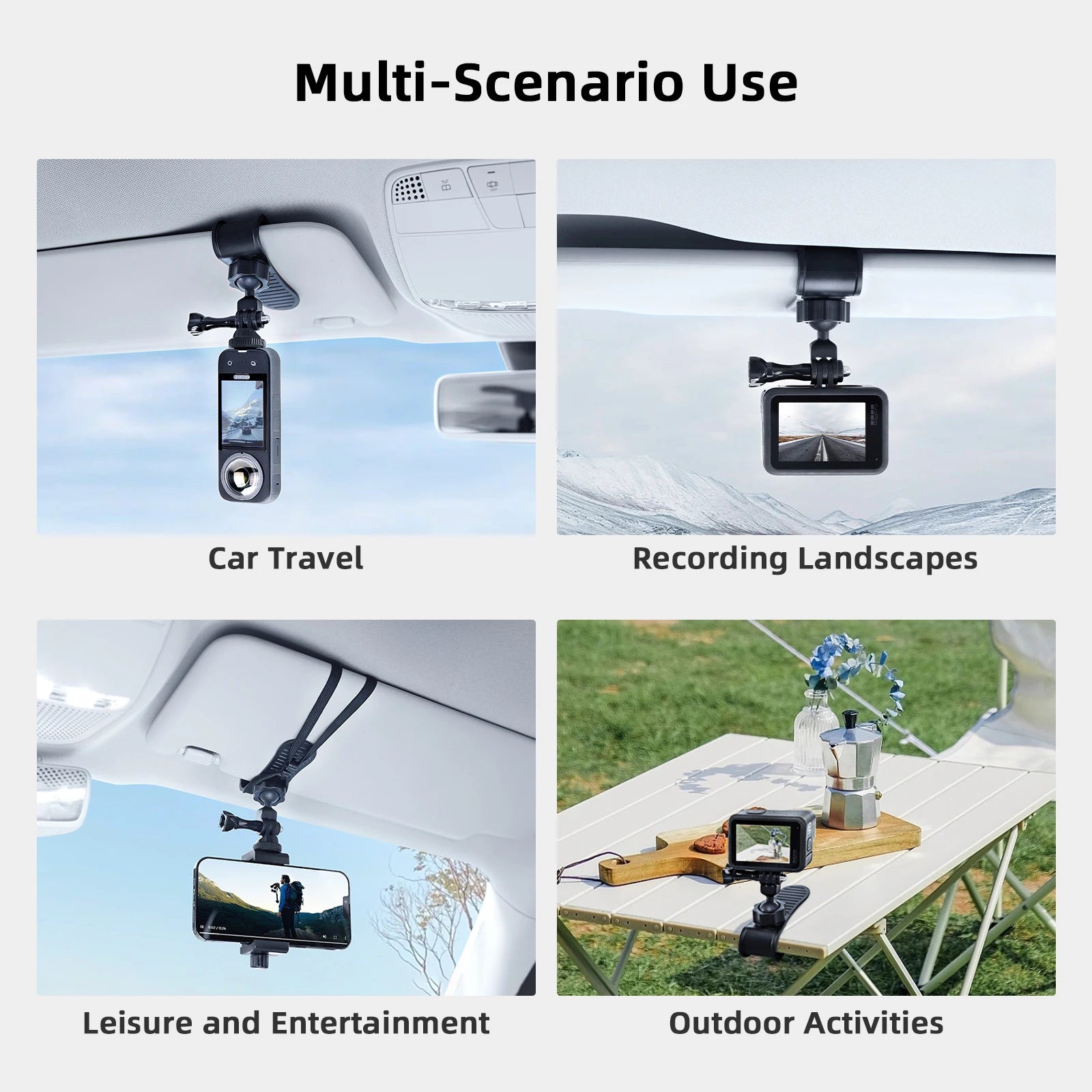 Car Sun Visor Camera Mount with Phone Clip for Cell Phone for GoPro Hero 12 11 10 9 8 for Insta360 X3 One X2 Accessories