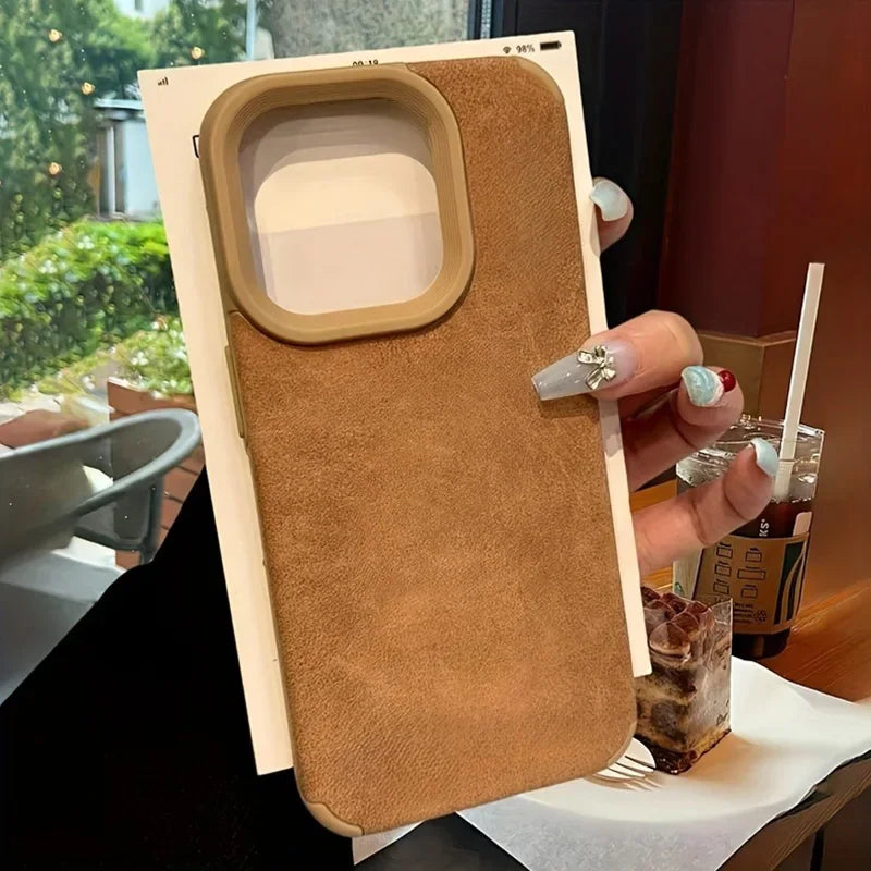 Luxury Matte Lambskin Faux Leather Phone Case For iPhone 17 16 Pro Max Air 15 14 Plus Shockproof Cover