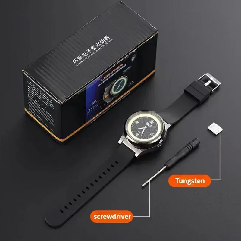 Night Light Watch Windproof True Dial Tungsten Wire Lighter Flameless Multif-unctional Luminous Watch Lighter Men's Gift