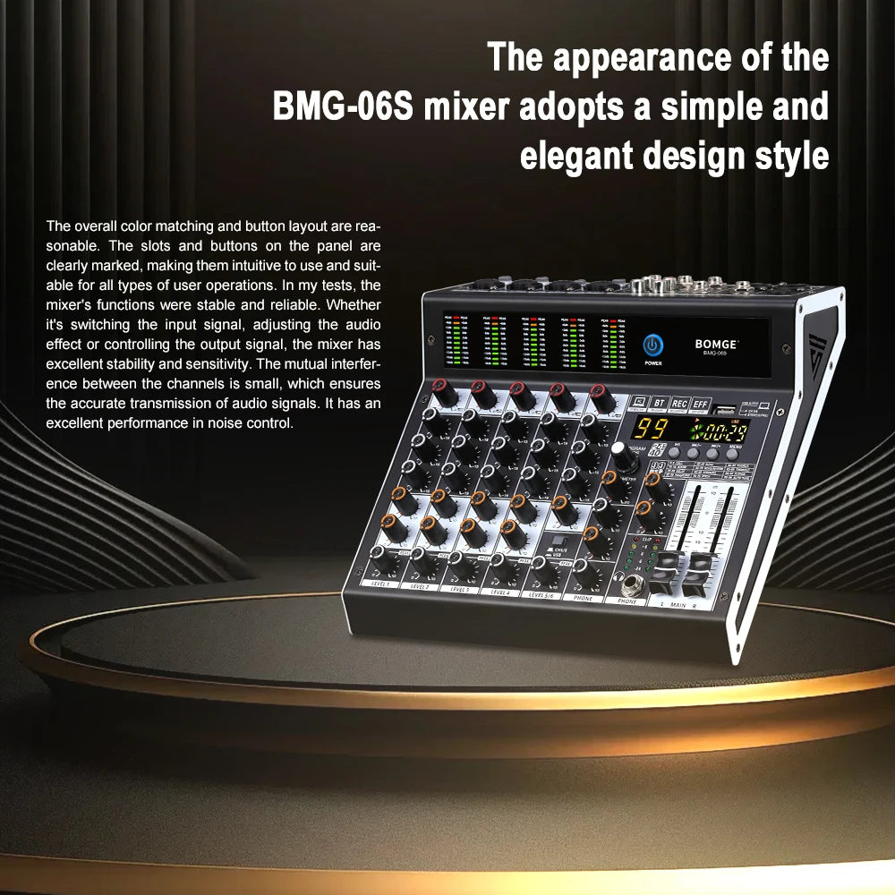 6 Channel Professional Audio Mixer Console with 99 DSP Effects