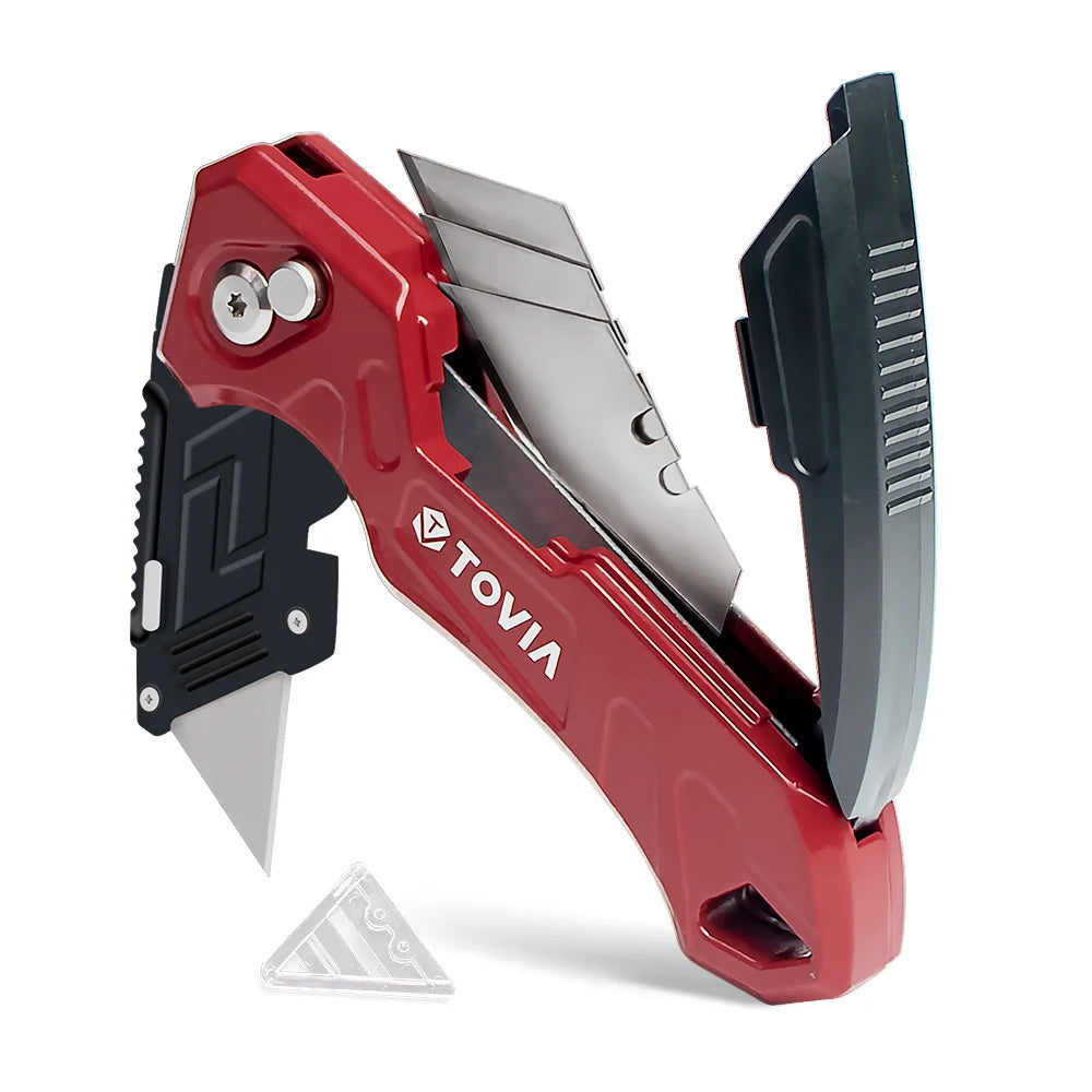 Folding Utility Knife Box Cutter, 3-Position Blades, Blade Storage Design with Extra 3 Blades, Box Knife for Cartons