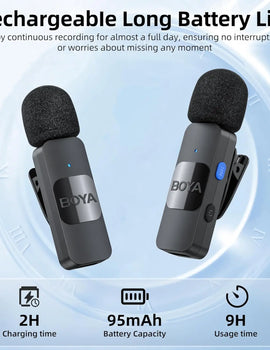 BY-V Wireless Lavalier Microphone for iPhone 15/16 Series Samsung TECNO REDMI Type-c Devices Video Recording Streaming Vlog