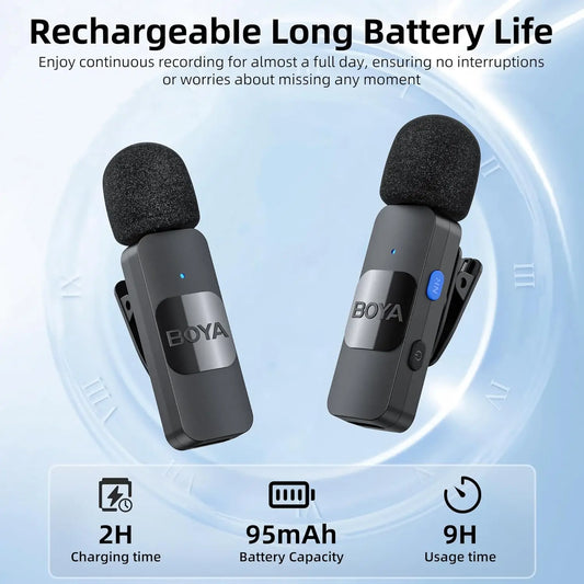 BY-V Wireless Lavalier Microphone for iPhone 15/16 Series Samsung TECNO REDMI Type-c Devices Video Recording Streaming Vlog