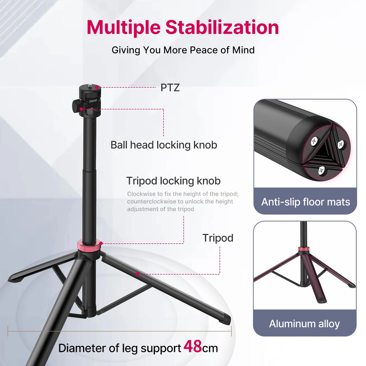 Portable Universal Tripod Aluminum Alloy Camera & Fill Light Holder Lightweight Extendable
