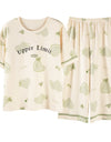 2-Pcs Women’s Summer Cotton Pajama Set – Breathable Short Sleeve Sleepwear with Cute Prints