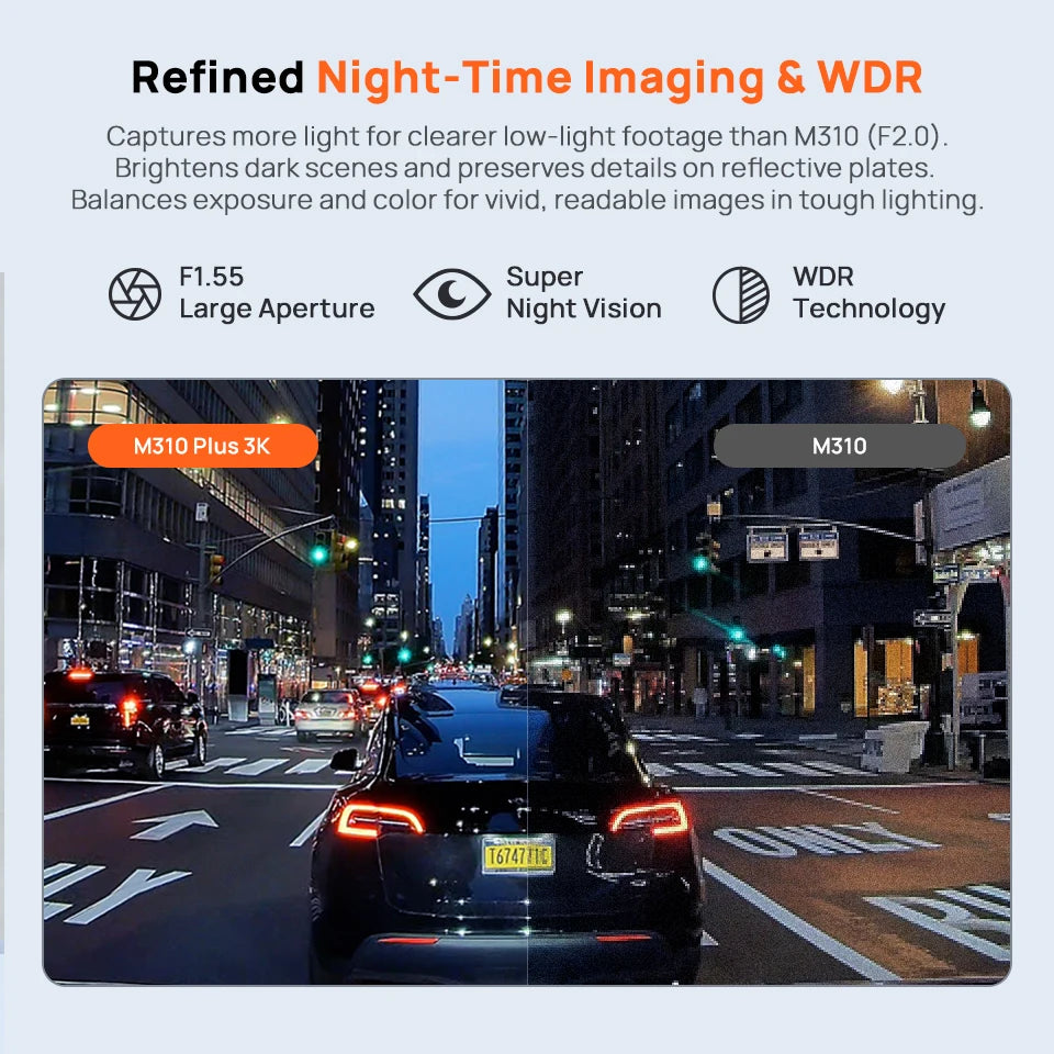 Dash Cam M310 Plus 3K 1620P Car DVR – Voice Control, 139° Wide Angle, WDR Night Vision, WiFi, Parking Monitor