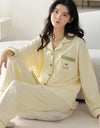 Women’s Winter 100% Cotton Pajama Set – Loose Fit, Turn-Down Collar, Long Sleeves, Cute Pink