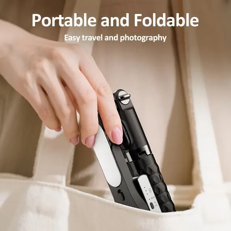 A6 2025 1-axis handheld gimbal stabilizer w/ selfie stick/tripod, wireless remote, 400mAh Li-ion battery, USB charging, iOS