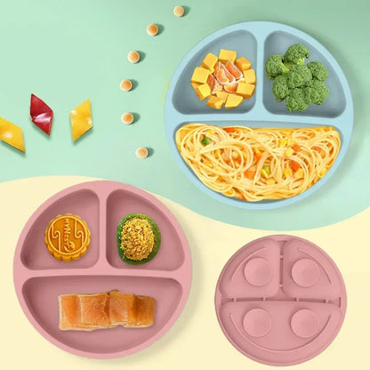 Baby Silicone Plate with 4 Suction Cups Toddler Feeding Plate Smile Face Sucker Bowl Children Dishes Kids Training Tableware