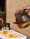 Stripe High Borosilicate Glass Teapot  With Walnut Handle Cooking and Steaming Dual Purpose Glass Tea Pot Tea Kettle Teaware