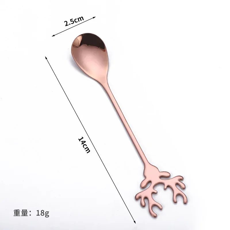 Nordic Dessert Spoon Elk Stainless Steel Coffee Spoons Stirring Tablespoon Little Deer Shape Christmas Tableware New Year Gift