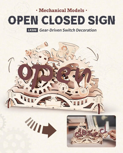 3D Wooden Model Kits Open Closed Sign Mechanical Kits Wooden Puzzle Creative Gift