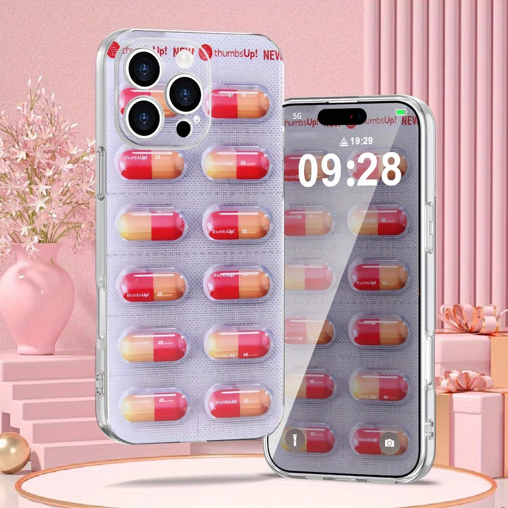 Creative Artistic Cartoon Red And Yellow Pills Phone Case For iPhone 16 15 14 13 Pro Max Plus X XS Funny Silicone Cover