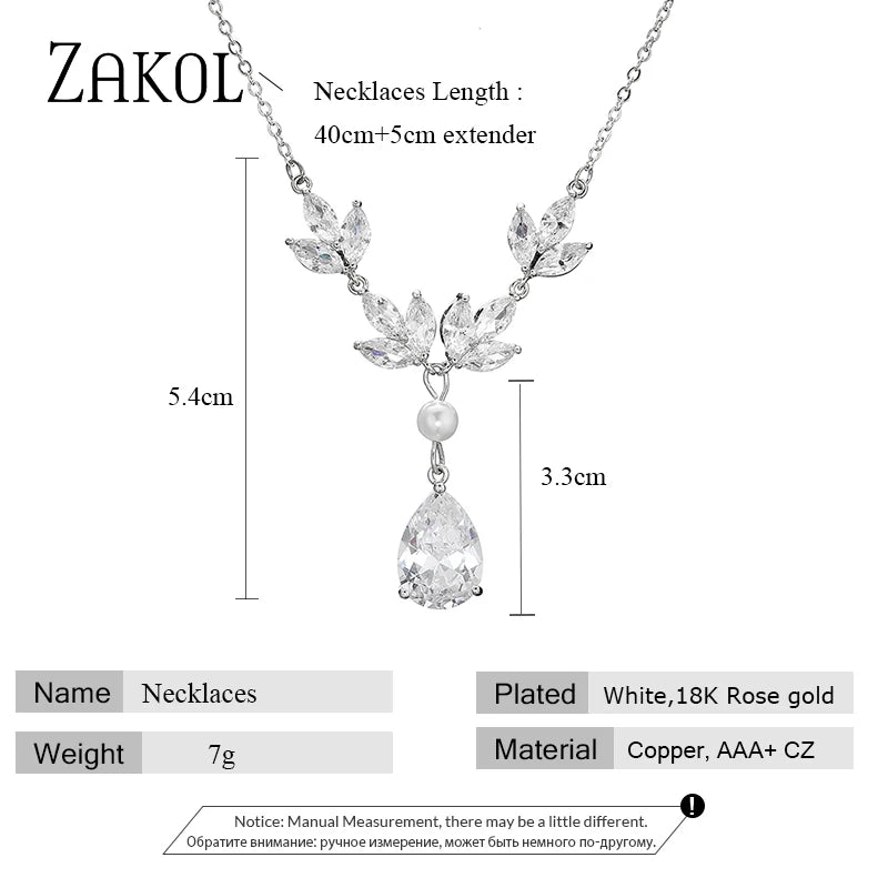 Trendy Leaf Shape Pendant Necklace For Women Water Drop Zirconia Necklaces