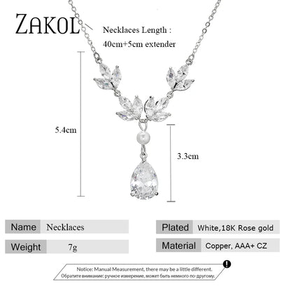 Trendy Leaf Shape Pendant Necklace For Women Water Drop Zirconia Necklaces