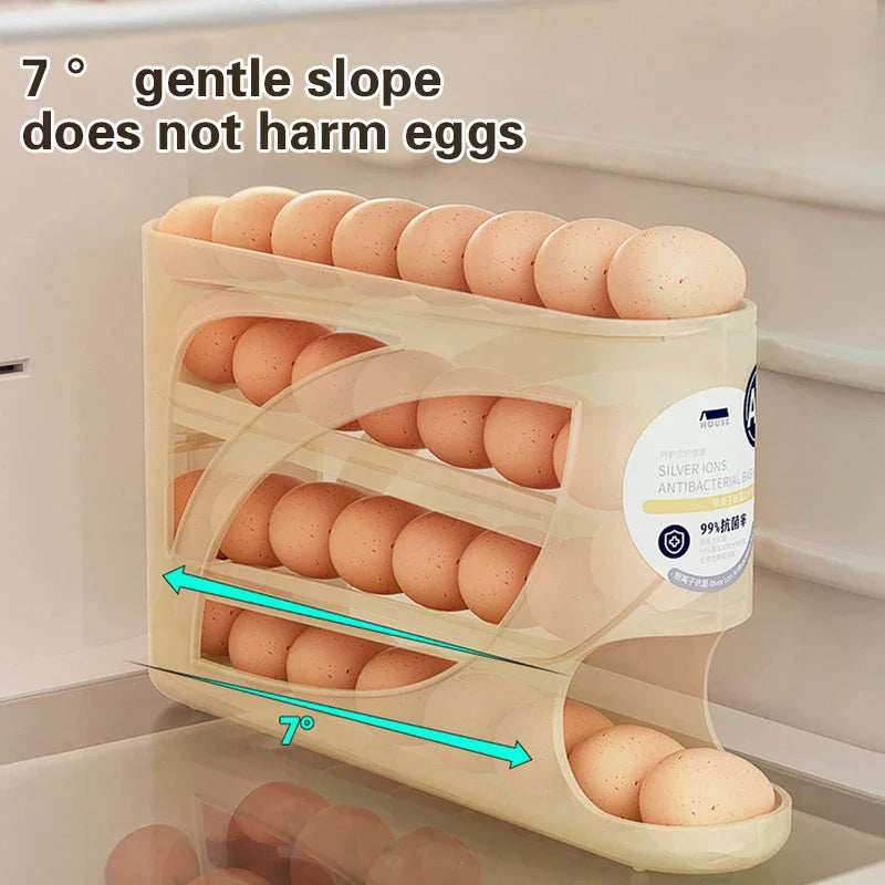 4-Layer Automatic Rolling Egg Holder Rack – Refrigerator Egg Storage Box Kitchen Organizer
