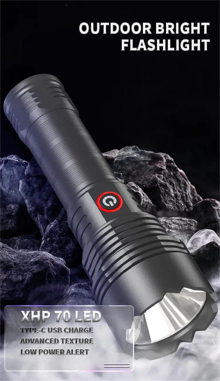 High Intensity LED Flashlight Type-C Rechargeable Fixed Focus Aluminum Torch Outdoor Ultra Bright
