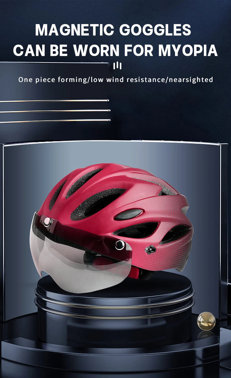Ultra Lightweight Cycling Helmet With Magnetic Goggles And LED Rear Light
