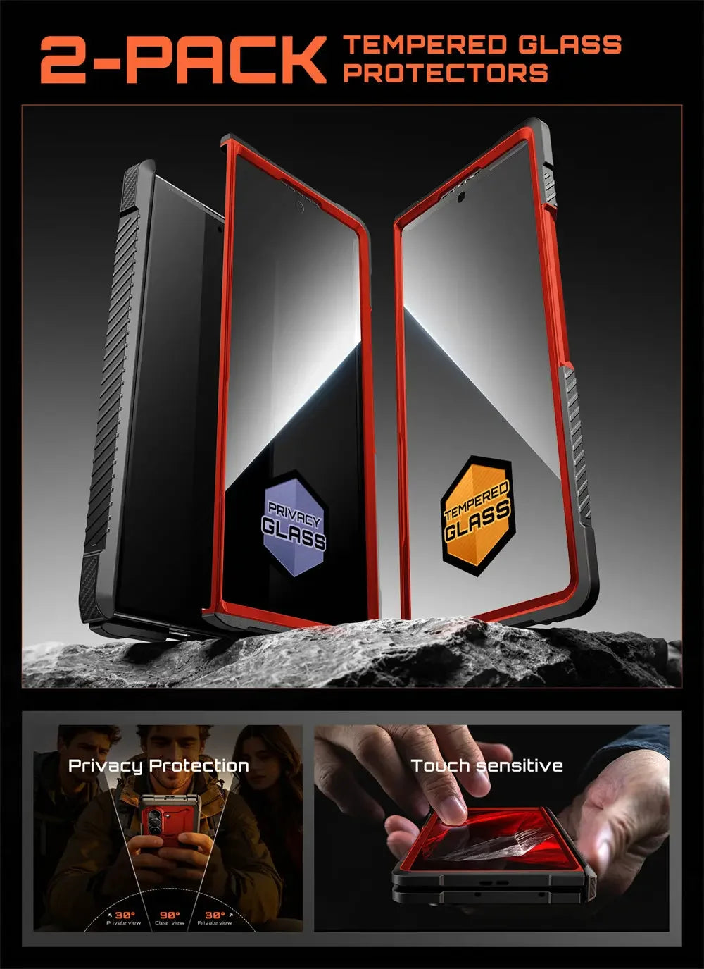Full Body Rugged Phone Case with Magnetic Ring Kickstand and HD Clear and Privacy Screen Protectors for Samsung Galaxy Z Fold 8 Ultra