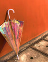 Light Luxury Transparent Rainbow Laser Color Changing Windproof Long Handle Umbrellas Reinforced Sun Rain Gear