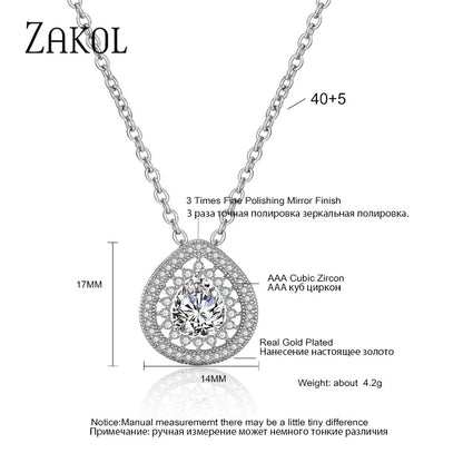 Trendy Water Drop CZ Zircon Chain Pendant Necklaces