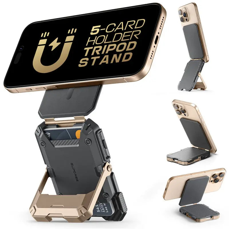 Tripod Phone Stand Credit Card Holder for iPhone 16/15/14/13/12 Adjustable Phone Stand Compatible with MagSafe